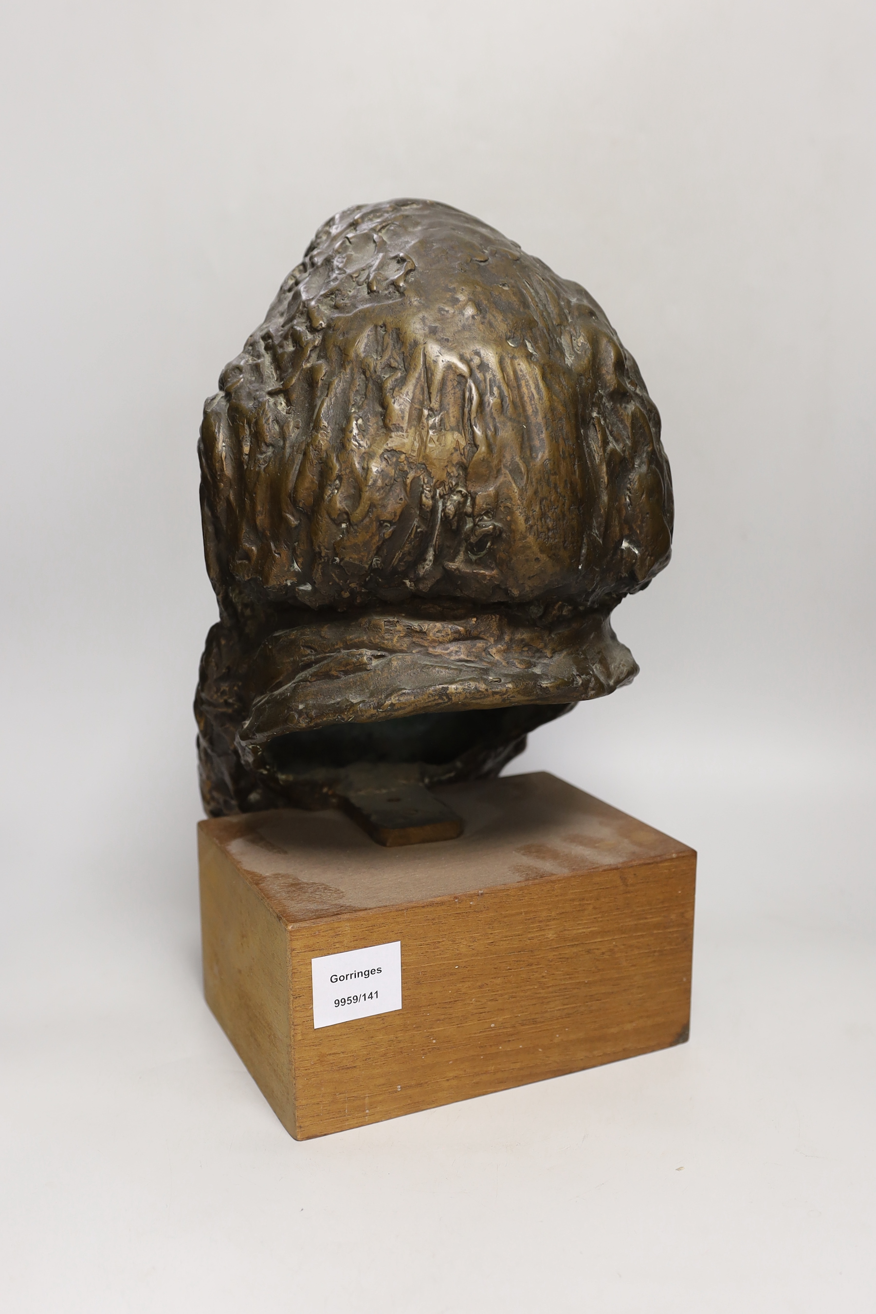 A 20th century bronze bust of Darwin, on stand, 42cm high